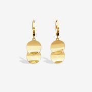 14k Solid Gold Duo Wavy Disc Drop Earrings