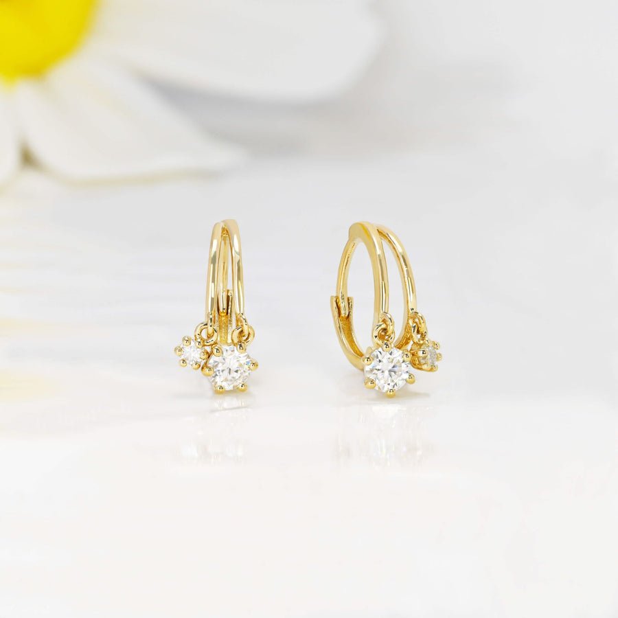 14k Solid Gold Duo Moissanite Charm Earrings