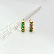 18k Natural Emerald & Diamond Pavé Huggie Earrings