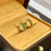 18k Natural Emerald & Diamond Pavé Huggie Earrings