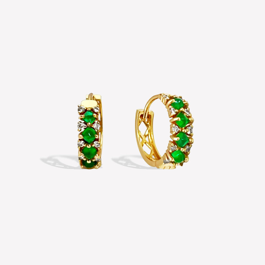 18k Natural Emerald & Diamond Pavé Huggie Earrings