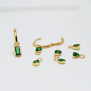 14k Solid Gold Green CZ Charm Earrings in Various Shapes