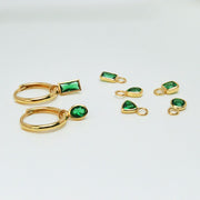 14k Solid Gold Green CZ Charm Earrings in Various Shapes