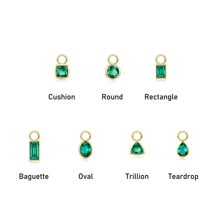 14k Solid Gold Green CZ Charm Earrings in Various Shapes