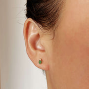 14k Solid Gold Natural Emerald & Diamond Stud Earrings