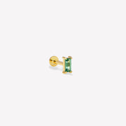 14k Solid Gold Lab-Grown Emerald Baguette Flat Back Stud Earring