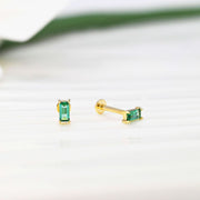 14k Solid Gold Lab-Grown Emerald Baguette Flat Back Stud Earring