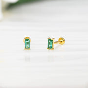 14k Solid Gold Lab-Grown Emerald Baguette Flat Back Stud Earring