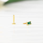 14k Solid Gold Lab-Grown Emerald Baguette Flat Back Stud Earring