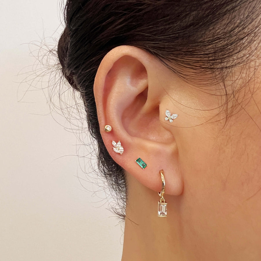 14k Solid Gold Lab-Grown Emerald Baguette Flat Back Stud Earring