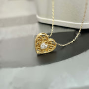 14k Solid Gold Filigree Heart Pendant Necklace