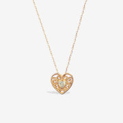 14k Solid Gold Filigree Heart Pendant Necklace