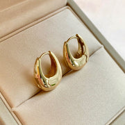 14k Solid Gold Flat Oval Huggie Hoop Earrings