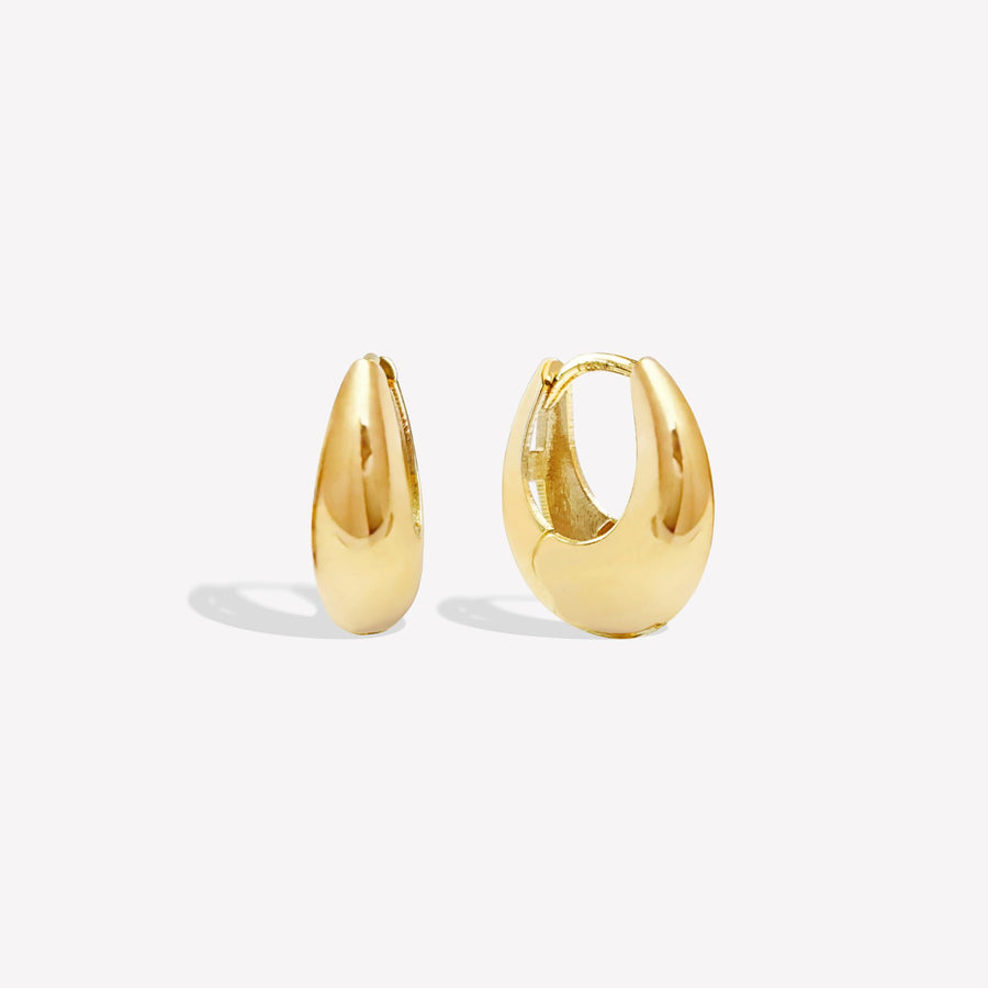 14k Solid Gold Flat Oval Huggie Hoop Earrings