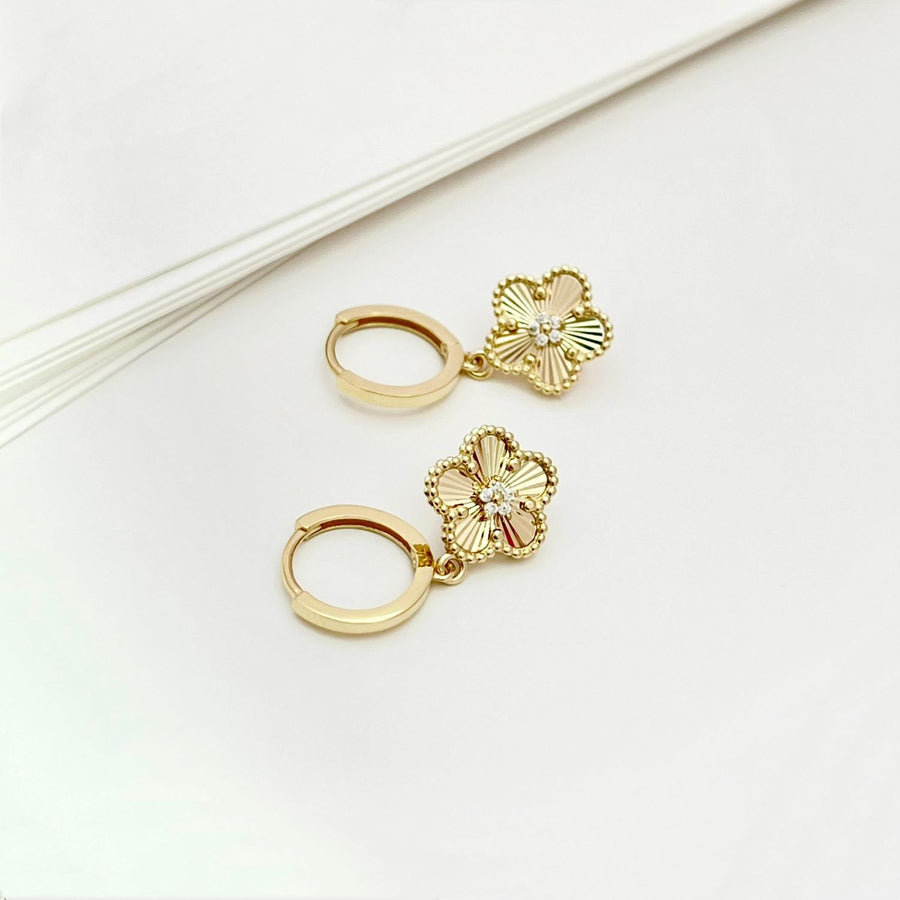 14k Solid Gold Sunray Flower Charm Earrings