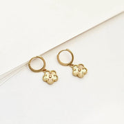 14k Solid Gold Sunray Flower Charm Earrings