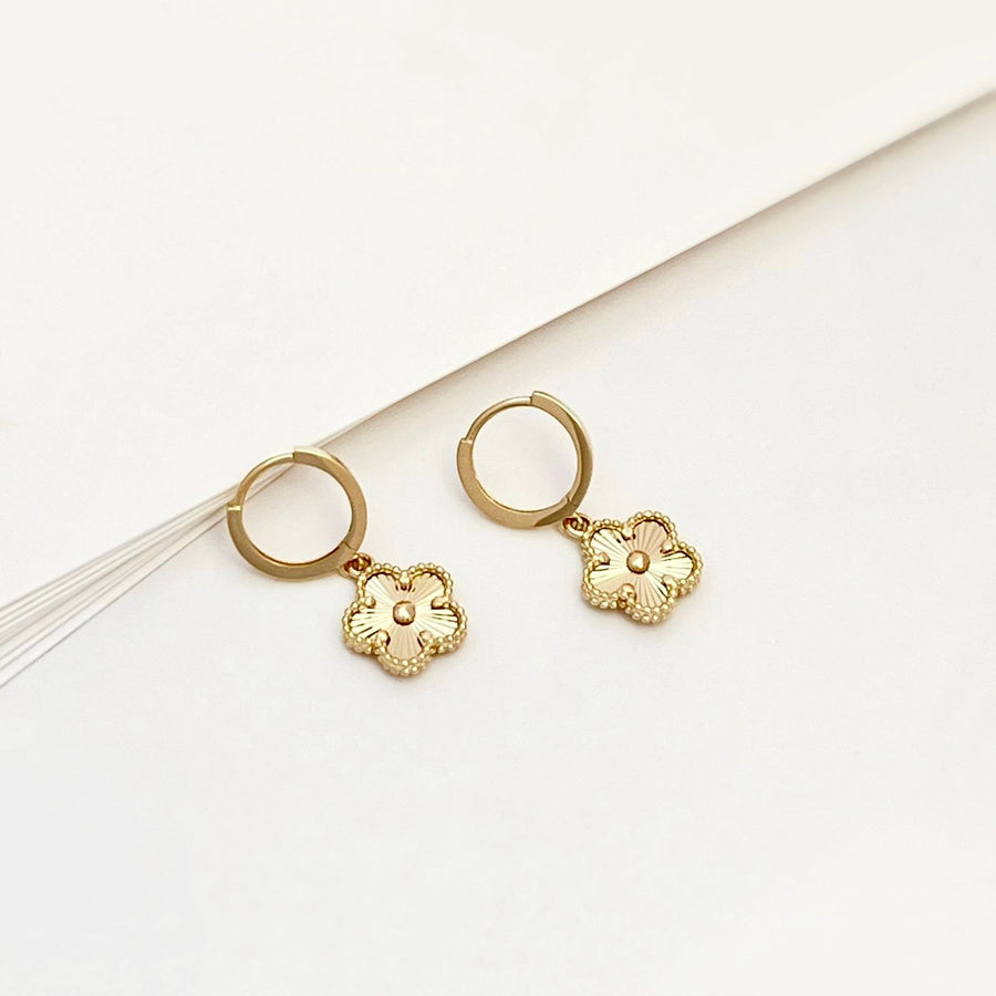 14k Solid Gold Sunray Flower Charm Earrings