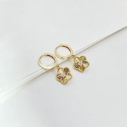 14k Solid Gold Sunray Flower Charm Earrings