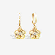 14k Solid Gold Sunray Flower Charm Earrings