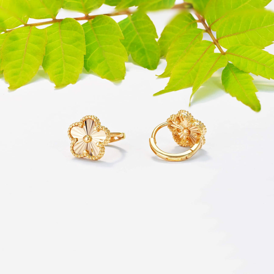 14k Solid Gold Sunray Flower Huggie Earrings