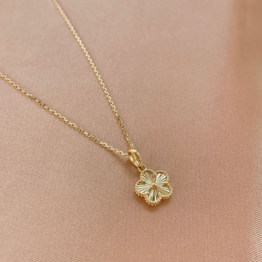 14k Solid Gold Sunray Flower Charm Necklace