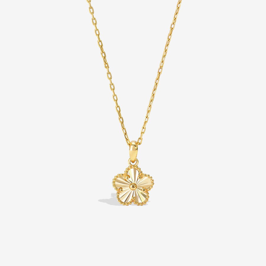 14k Solid Gold Sunray Flower Charm Necklace