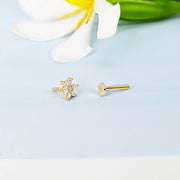 14k Lab Diamond Flower Piercing Earring Flat Back