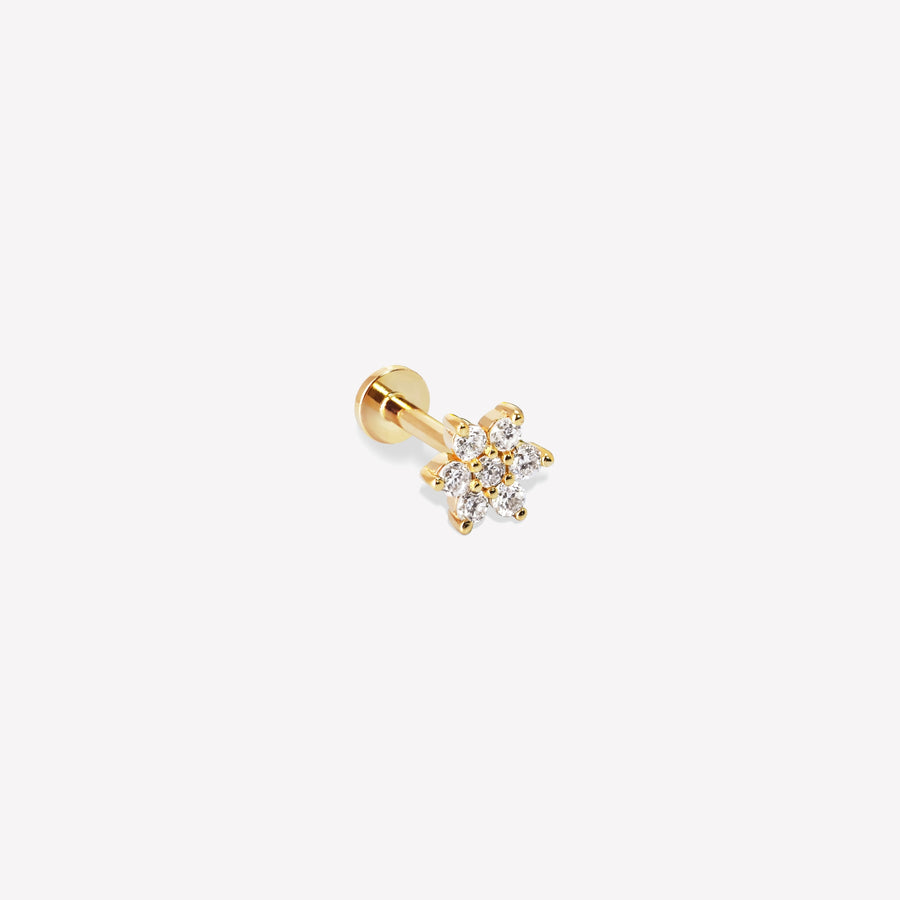 14k Lab Diamond Flower Piercing Earring Flat Back