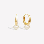 14K Solid Gold Freshwater Pearl Hoop Earrings