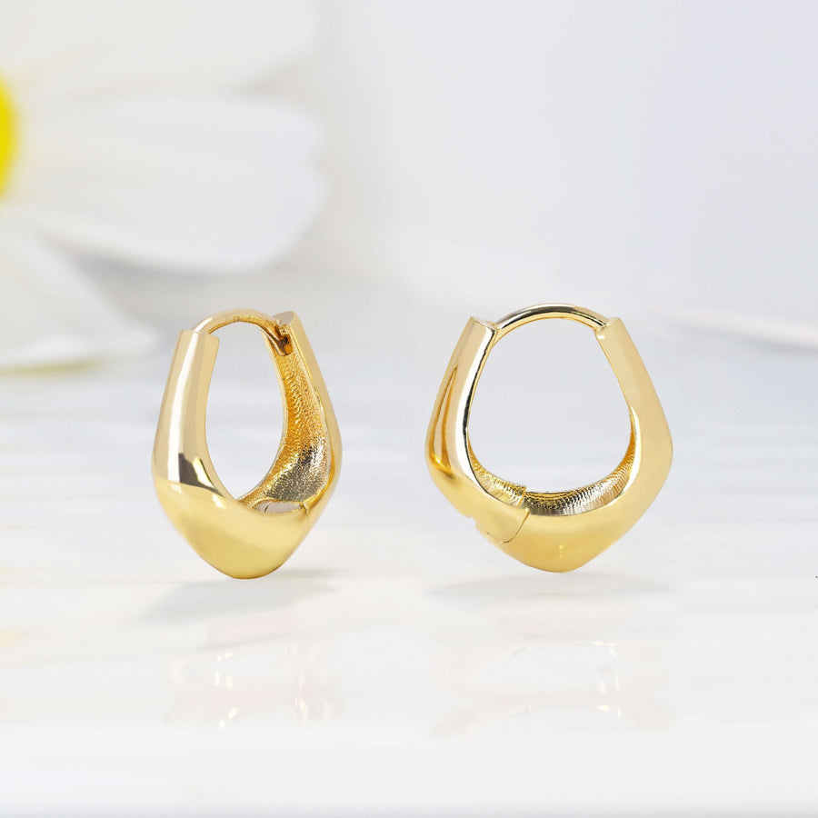 14k Solid Gold Diamond Shaped Geometric Hoop Earrings