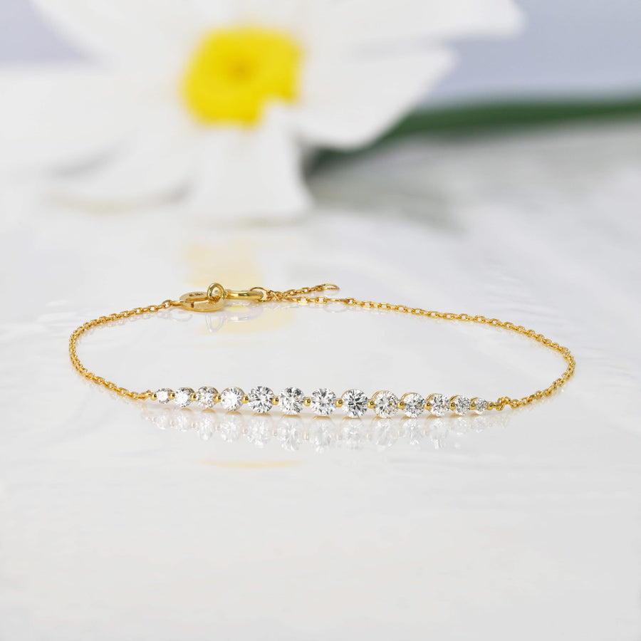 18k Solid Gold Graduated Lab Diamond Bar Bracelet