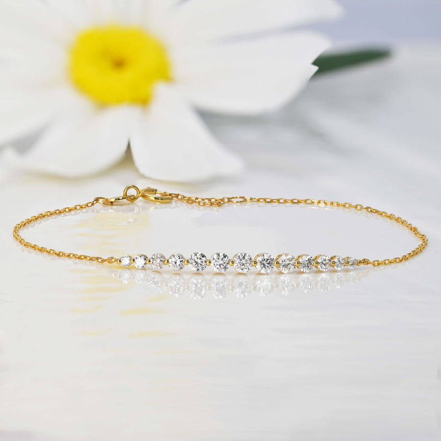 18k Solid Gold Graduated Lab Diamond Bar Bracelet