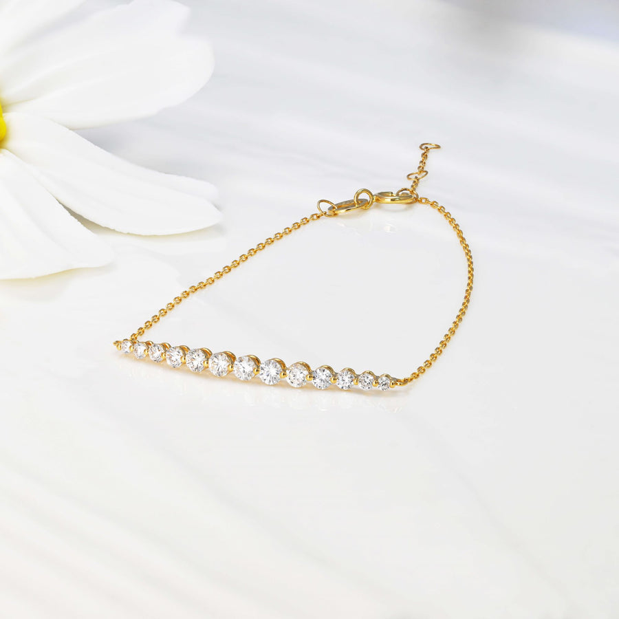 18k Solid Gold Graduated Lab Diamond Bar Bracelet