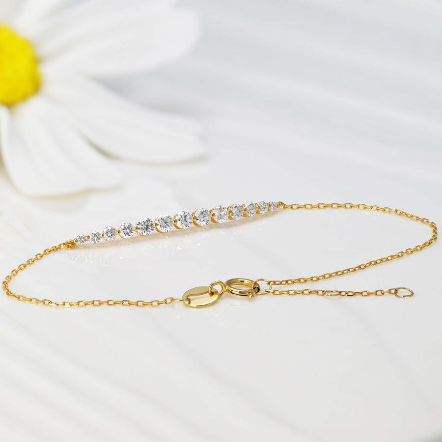 18k Solid Gold Graduated Lab Diamond Bar Bracelet