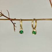 14k Solid Gold Cusion Green CZ Charm Earrings