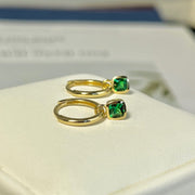 14k Solid Gold Cusion Green CZ Charm Earrings