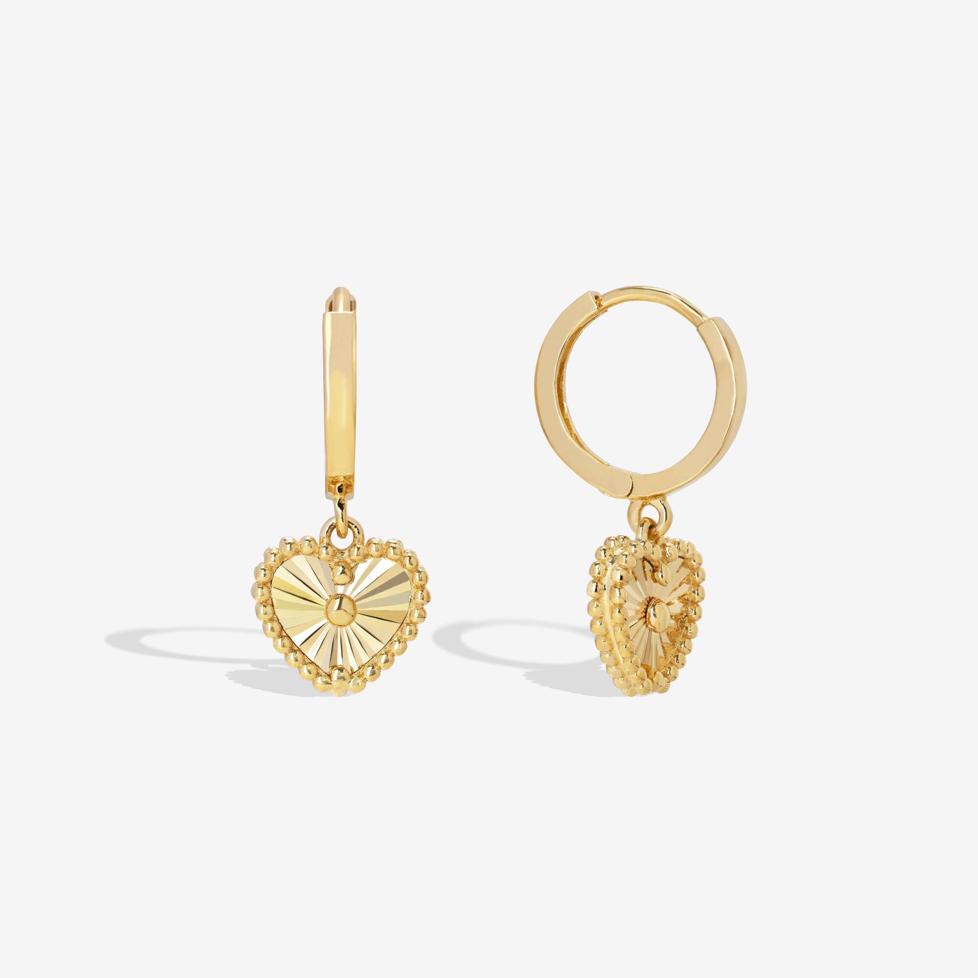 14k Solid Gold Heart Charm Dangle Earrings Evelyn Gold Evelyn
