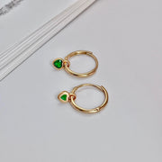 18k Dainty Natural Emerald Heart Charm Earrings