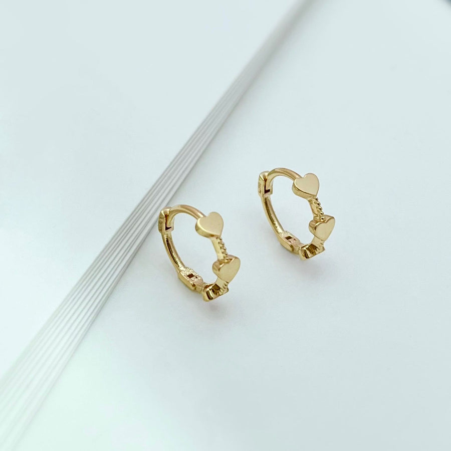 18k Solid Gold Dainty Heart Huggie Earrings