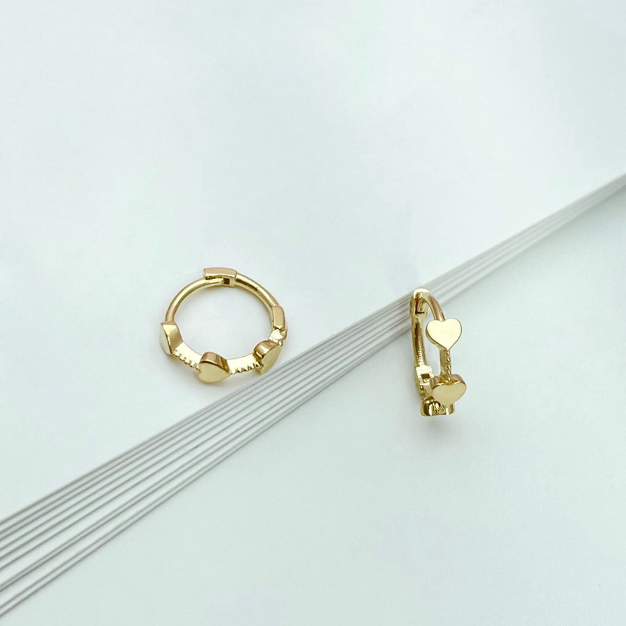 18k Solid Gold Dainty Heart Huggie Earrings