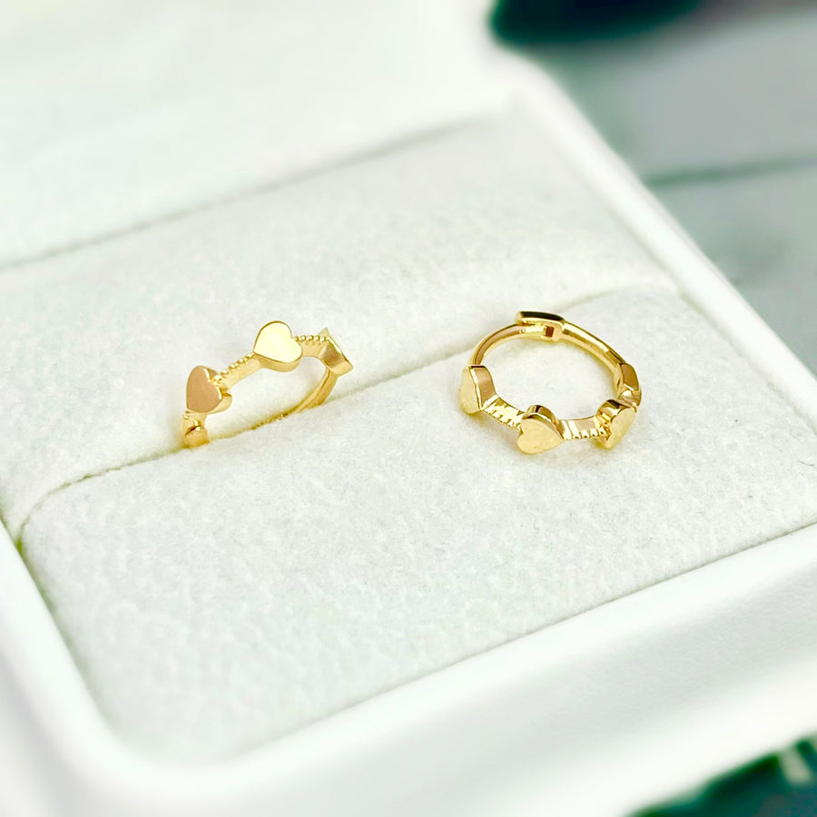 18k Solid Gold Dainty Heart Huggie Earrings