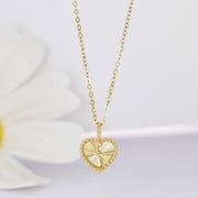 14k Solid Gold Sunray Heart Charm Necklace