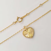 14k Solid Gold Sunray Heart Charm Necklace