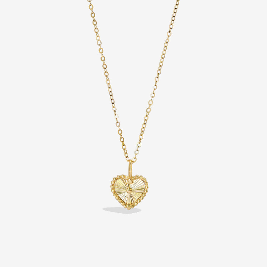 14k Solid Gold Sunray Heart Charm Necklace