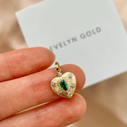 14k Brushed Gold Emerald Heart Pendant