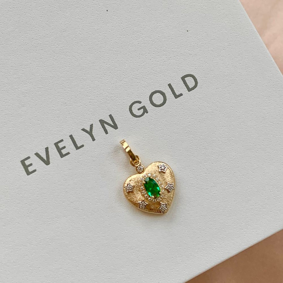 14k Brushed Gold Emerald Heart Pendant