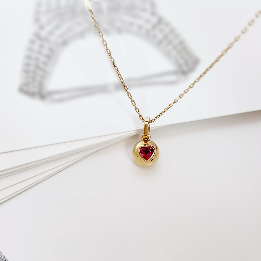 18k Natural Pigeon Blood Ruby Heart Ball Pendant