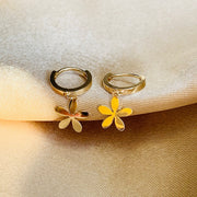 Ready to ship! 9K/14K Solid Gold Dainty Dangle Flower Small Huggie Hoop Earrings, Blossom Earrings, Real gold Huggies, Gift for her