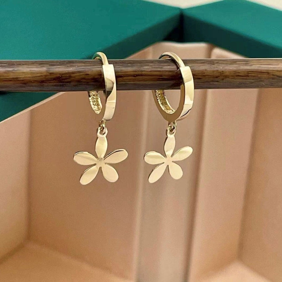 Ready to ship! 9K/14K Solid Gold Dainty Dangle Flower Small Huggie Hoop Earrings, Blossom Earrings, Real gold Huggies, Gift for her