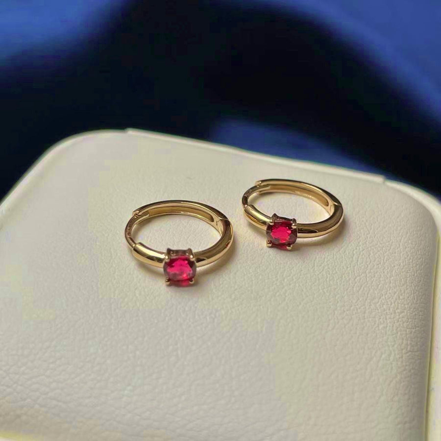 Ready to ship! 18K Solid Gold Natural Red Spinel Huggie Hoop Earrings, 0.45ct Genuine Red Spinel Gemstone Huggies, August Birthstone Gift